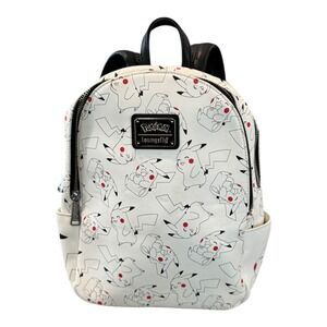 Loungefly Pokemon Pikachu Lightning Bolt Print Mini Backpack Bag‎ White Black